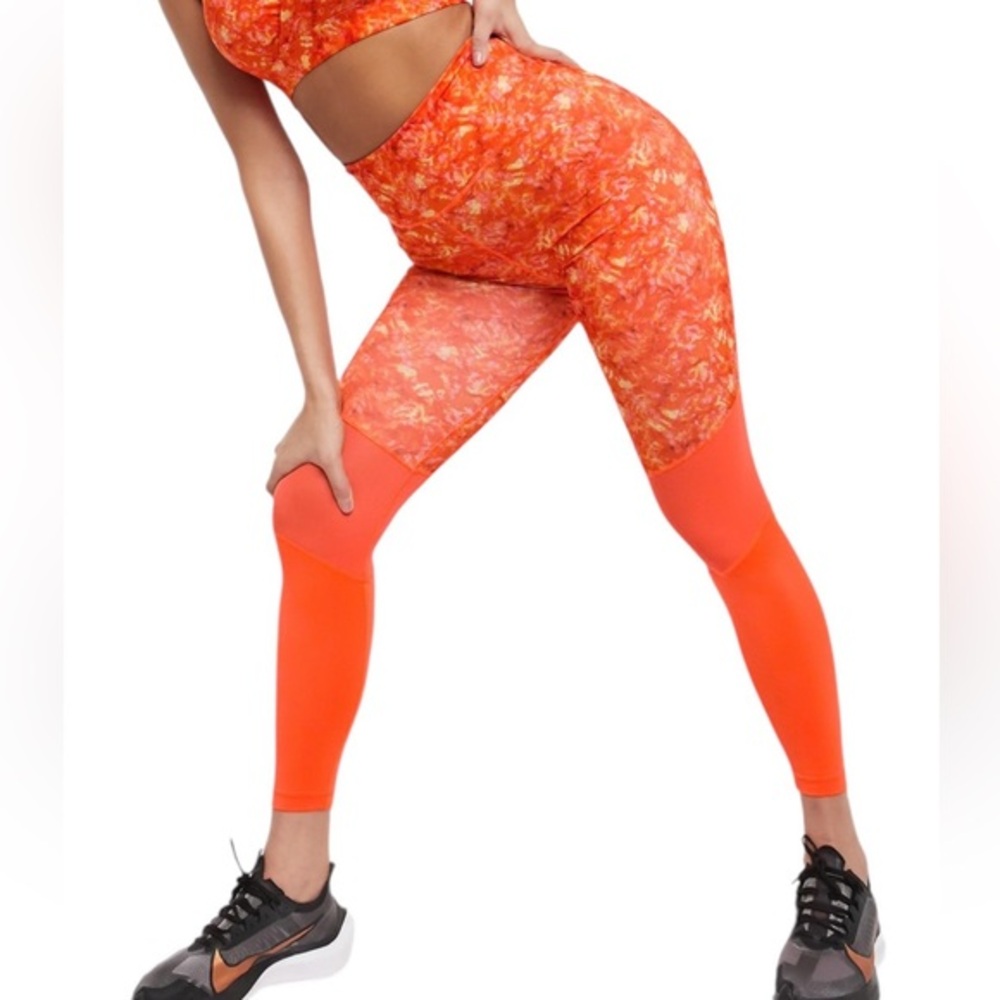 WOLF & WHISTLE MESH ORANGE PRINT YOGA ZUMBA RUNNING LEGGING PANTS 8